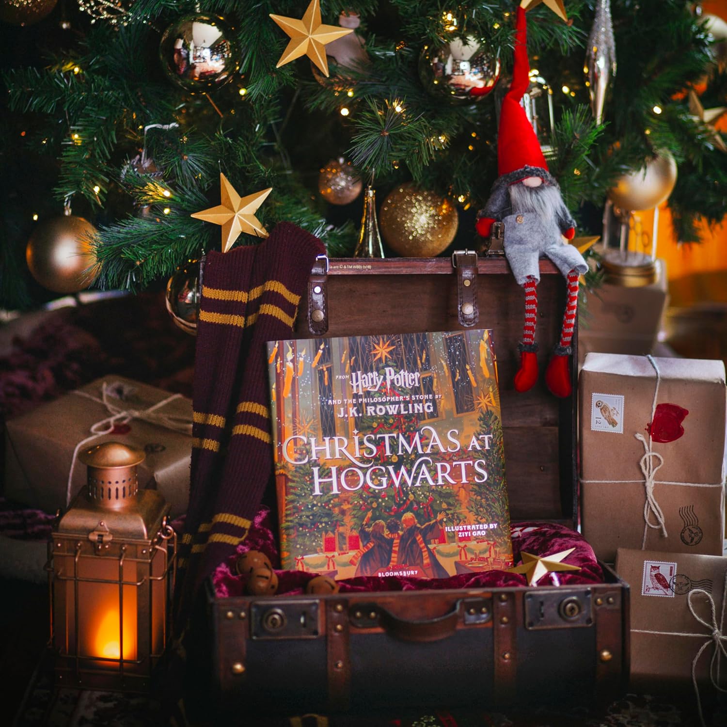 Christmas at Hogwarts Hardback Book - A joyfully illustrated gift book featuring text from ‘Harry Potter and the Philosopher’s Stone’ Inside Page Around Christmas Tree